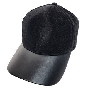 D&Y Black Velvet and Faux Leather Baseball Cap Adjustable Hat FWCAP815